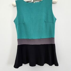 Teal and Black Sleeveless Peplum Top